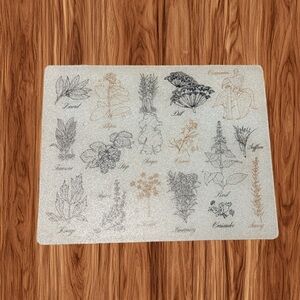 Vintage Vance Industries Botanical Herb Print Glass Cutting Board – 19”x15”